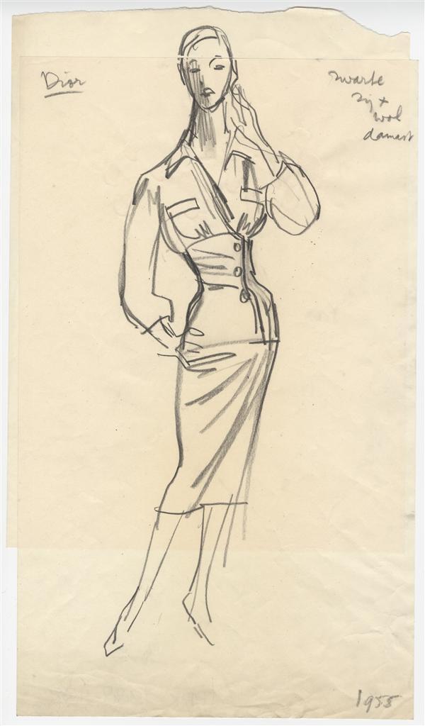 Modetekening van jurk Dior