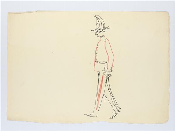 Illustratie van guard in uniform met pluim op hoed