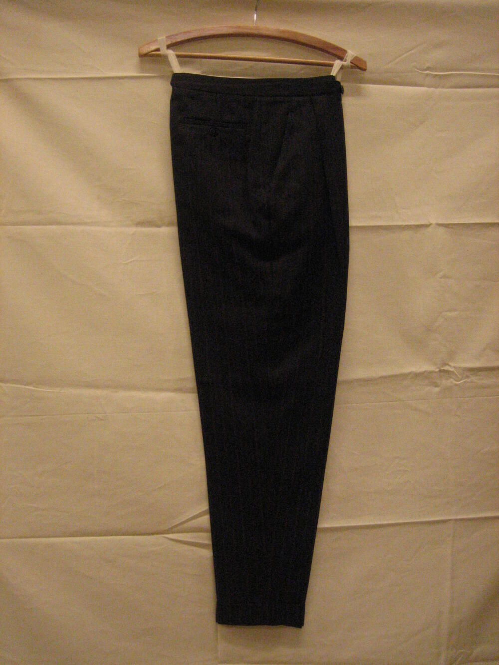 Lange broek van gestreepte zwart/bruin/blauwe wol