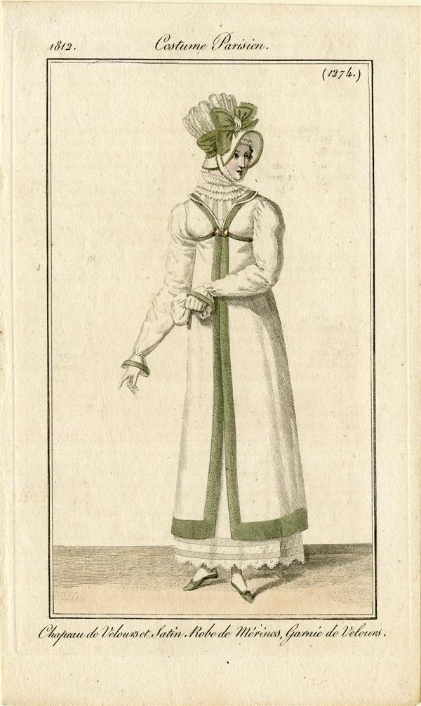 Costume Parisien 'Chapeau de Velours et Satin. Robe de Mérinos, Garnie de Velours'