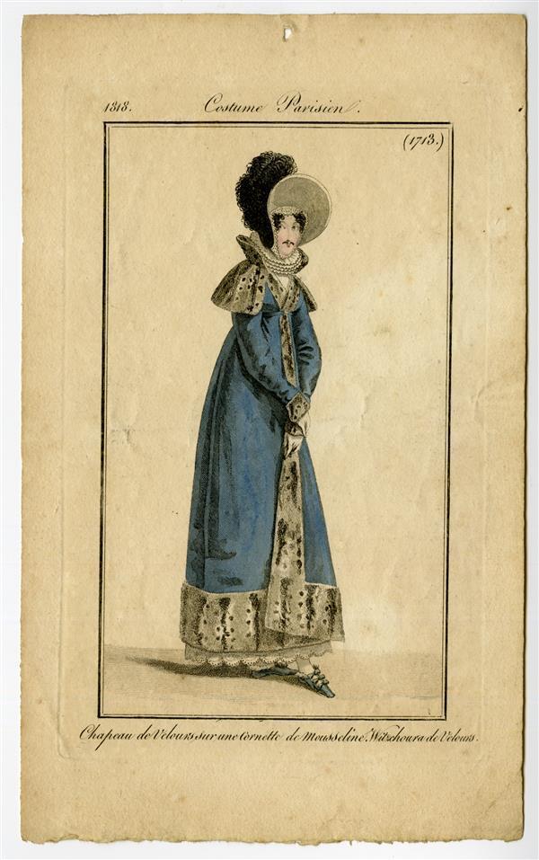 Costume Parisien 'Chapeau de Velours sur une Cornette de Mousseline. Witzchoura de Velours'