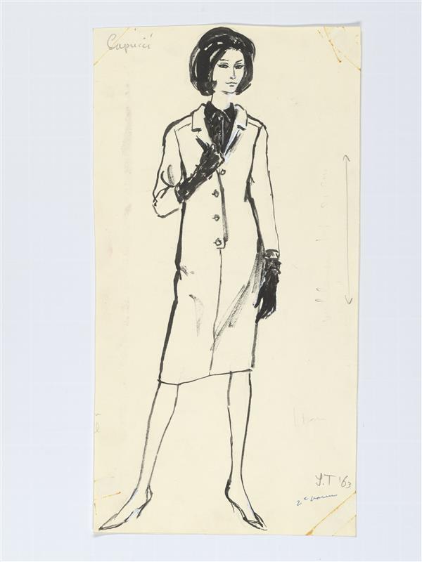 Modetekening van jurk of robe manteau Capucci