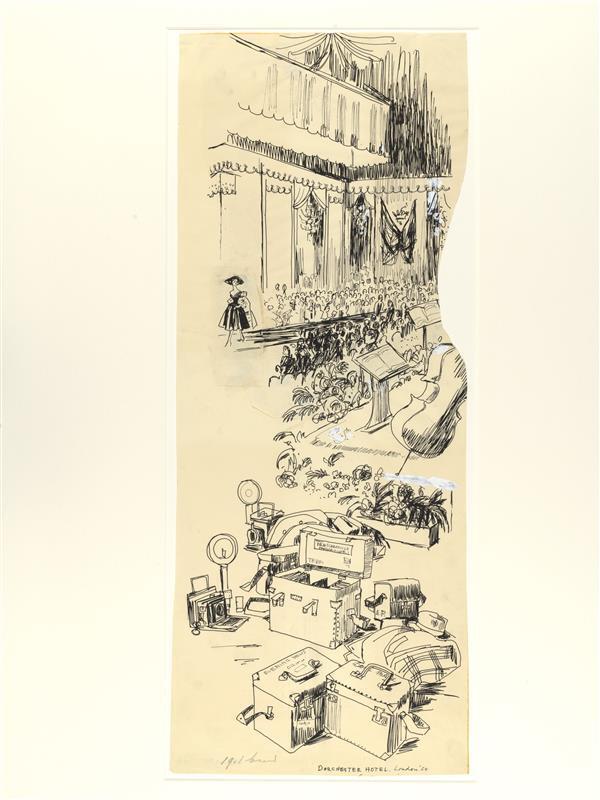 Illustratie van modeshow in hotel Dorchester
