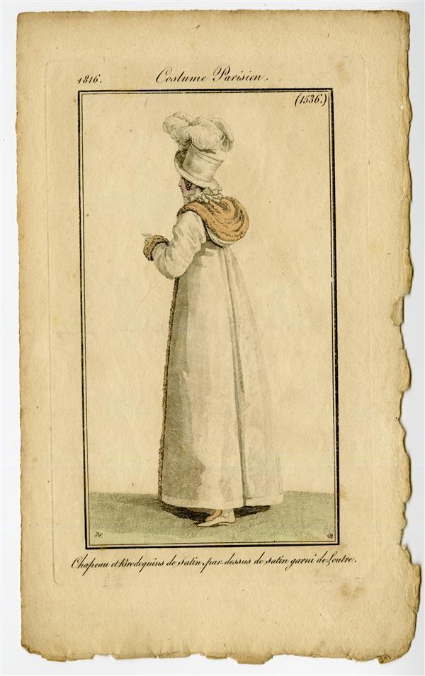 Costume Parisien 'Chapeau et Brodequins de Satin, par dessus de satin garni de Foutre'