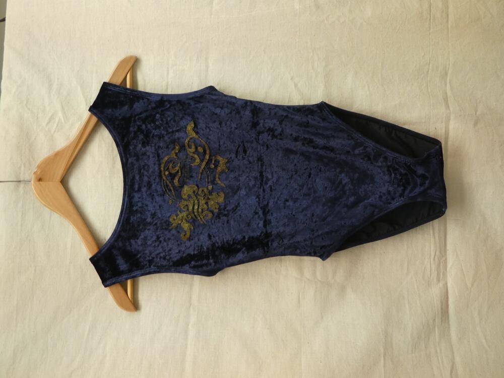 Jazz balletpakje, blauw velours met print
