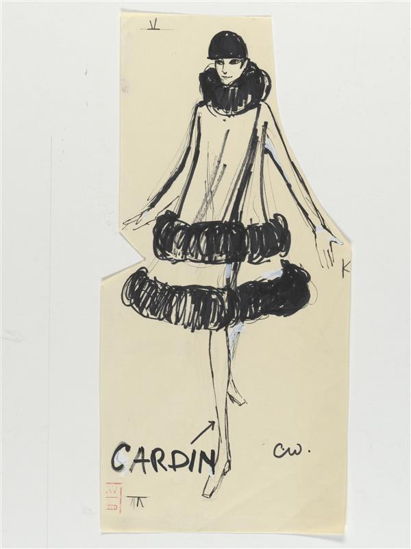 Modetekening van mantel Cardin