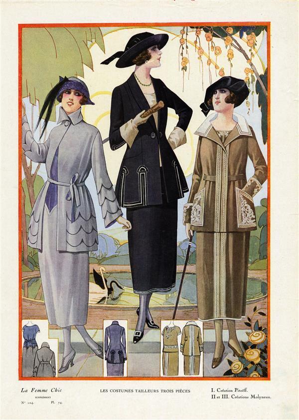 La Femme Chic, Les costumes tailleurs trois pièces; Création Pitoëff; Créations Molyneux