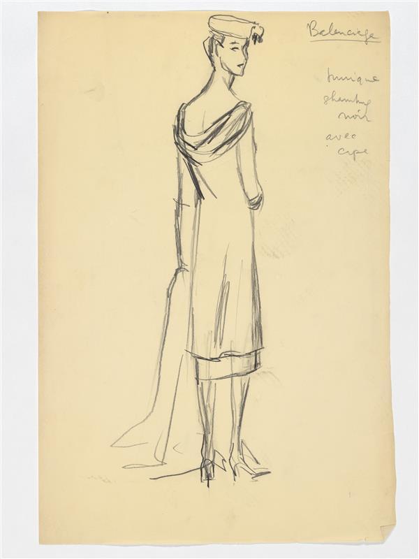 Balenciaga - tuniek (van zwarte shantung met cape)
