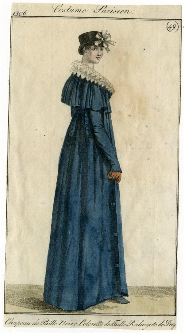 Costume Parisien 'Chapeau de Paille Noire. Colorette de Tulle. Redingote de Drap...'