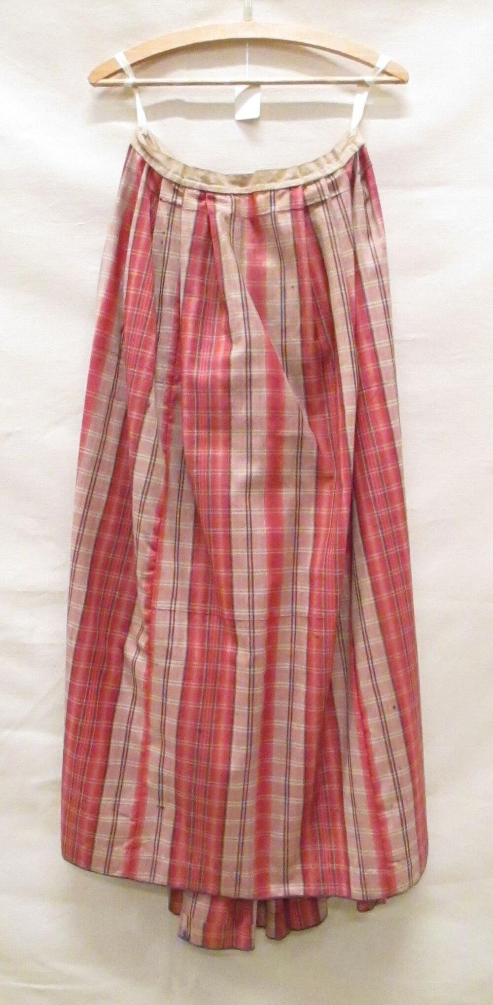 Rok van geruit, gekalanderde wol (grein) in rood met roze, beige en bruin, zogenaamde 'Camlitee'…