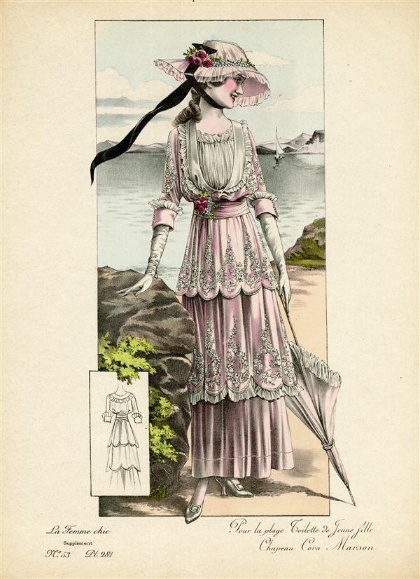 La Femme Chic, Pour la plage, Toilette de Jeune Fille, Chapeau Cora Marson