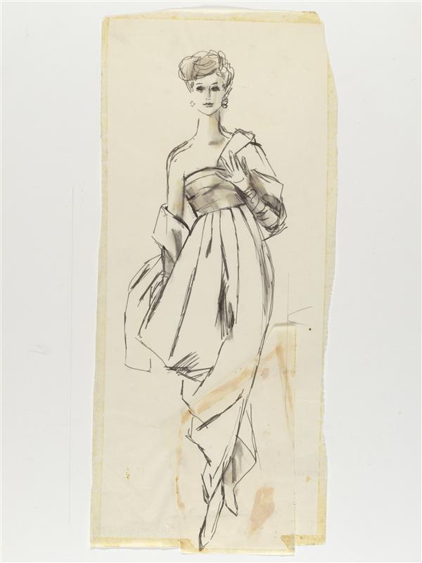 Modetekening van avondjurk Lanvin