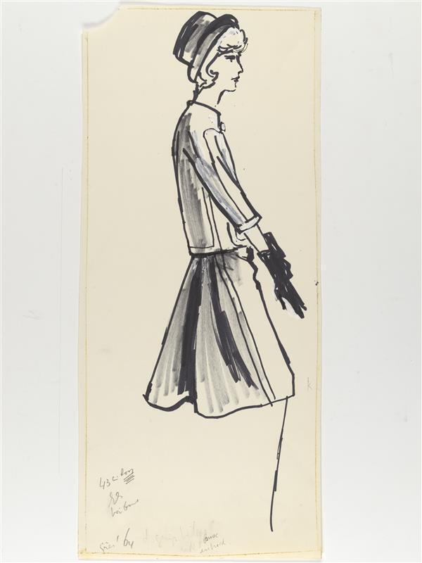 Modetekening van mantelpak Madame Grès