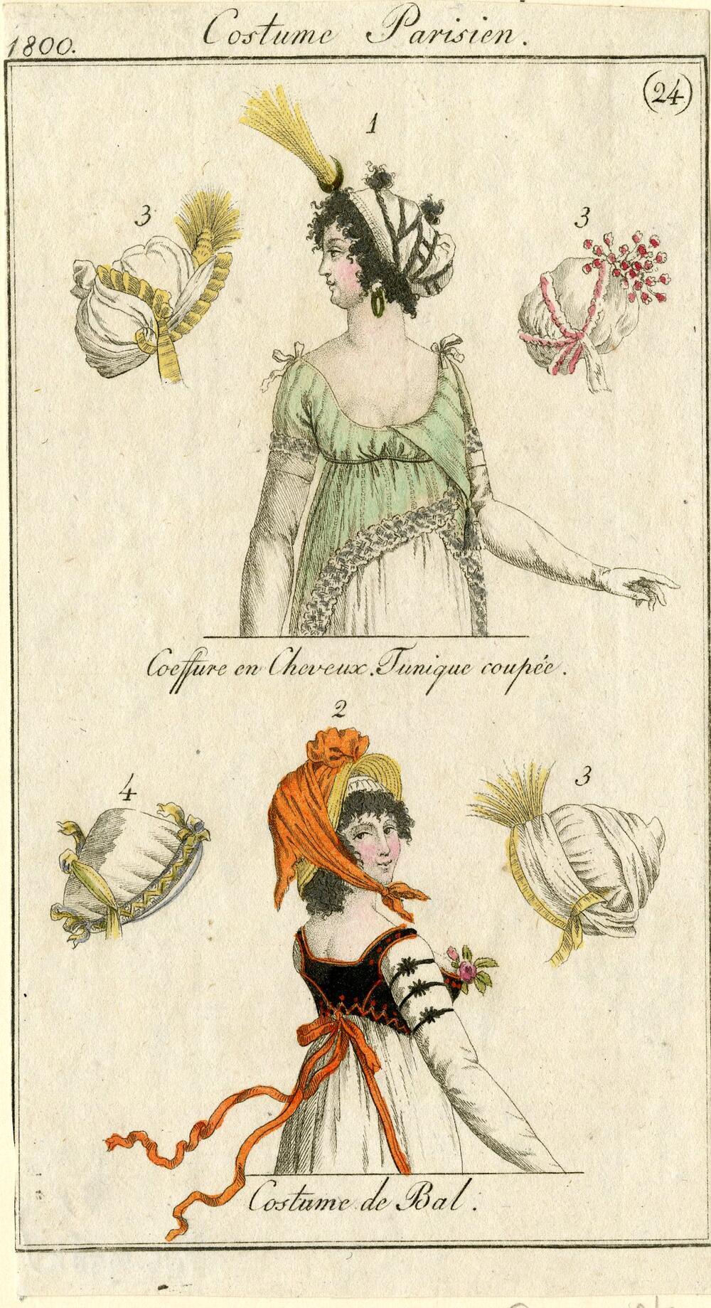 Costume Parisien 'Coeffure en Cheveux Tunique coupée, Costume de Bal'