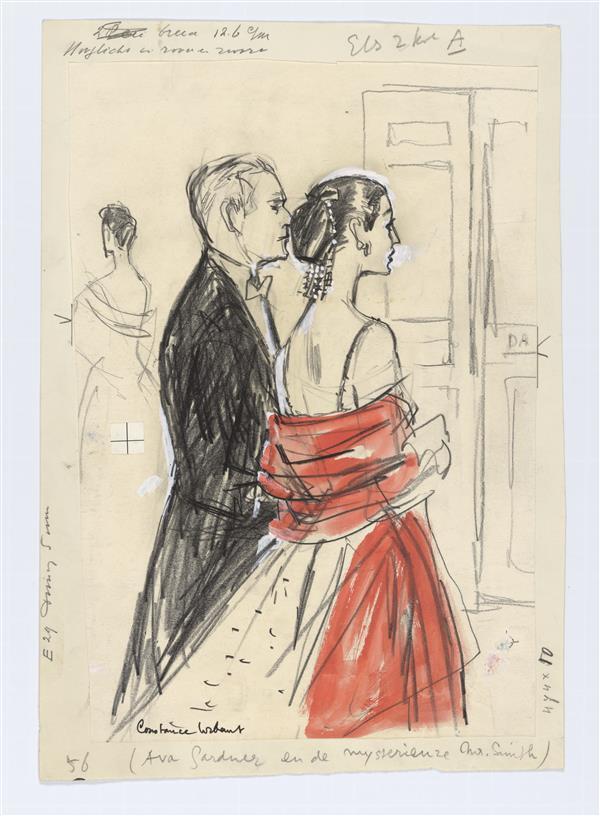 Illustratie van Ava Gardner en Mr Smith in Monte Carlo, gekleed in avondkleding