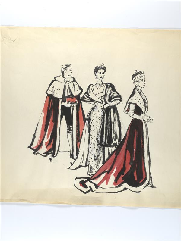 Illustratie van baron in 'black suit', de markiezin van Huntley in jurk Worth en vrouw in jurk…
