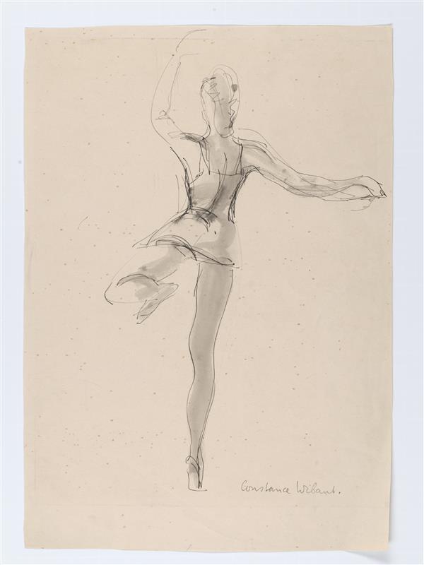 Modetekening van vrouwfiguur in balletkostuum
