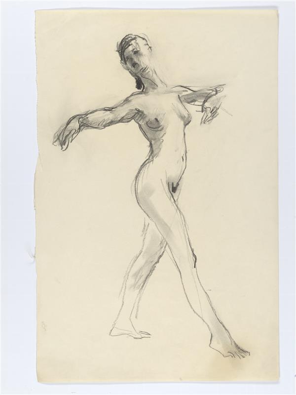 Modeltekening van staande naakte vrouwfiguur