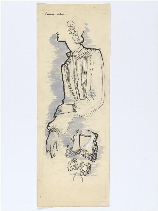 Illustratie van vrouw gekleed in blouse met strik