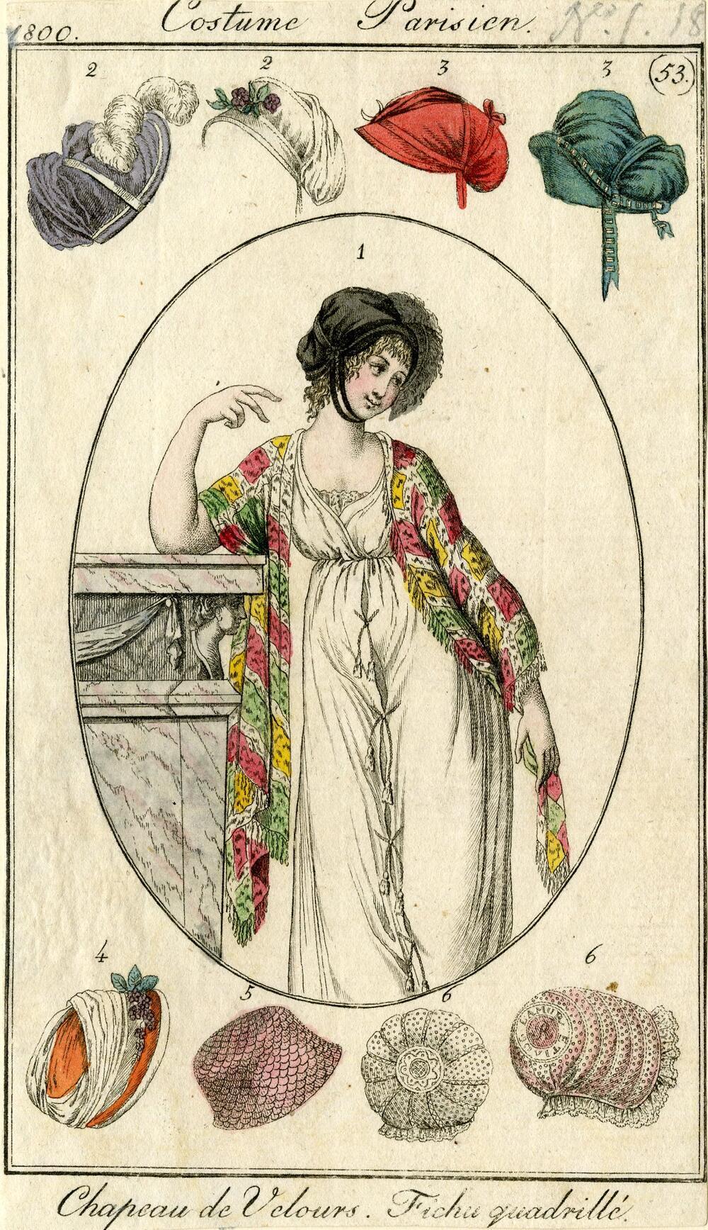 Costume Parisien 'Chapeau de Velours. Fichu quadrille'