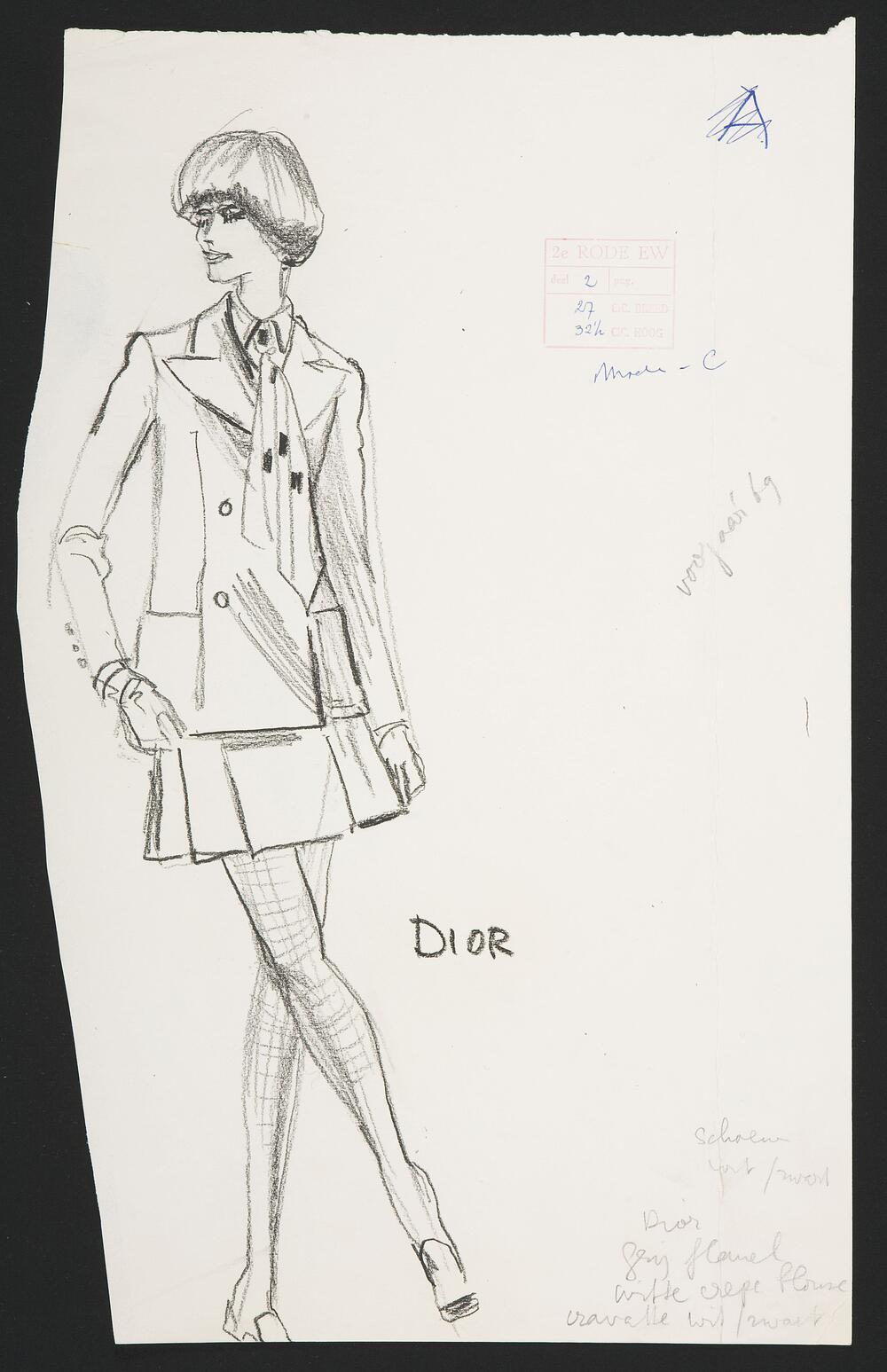 Modetekening van trois-pièces Dior