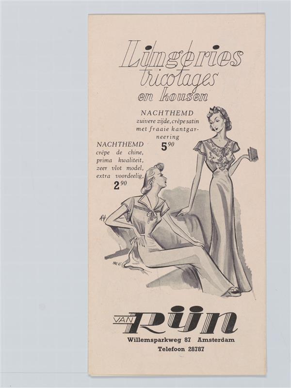 Lingeries-Tricotages van Rijn, twee prijscouranten lingeriezaak van Rijn Amsterdam