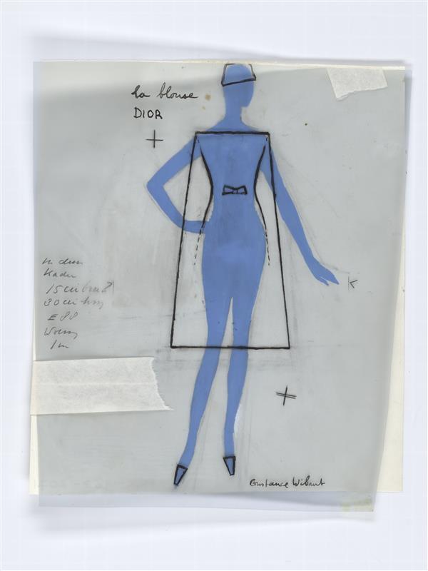 Illustratie van vrouwensilhouet in La Blouse van Dior(?)