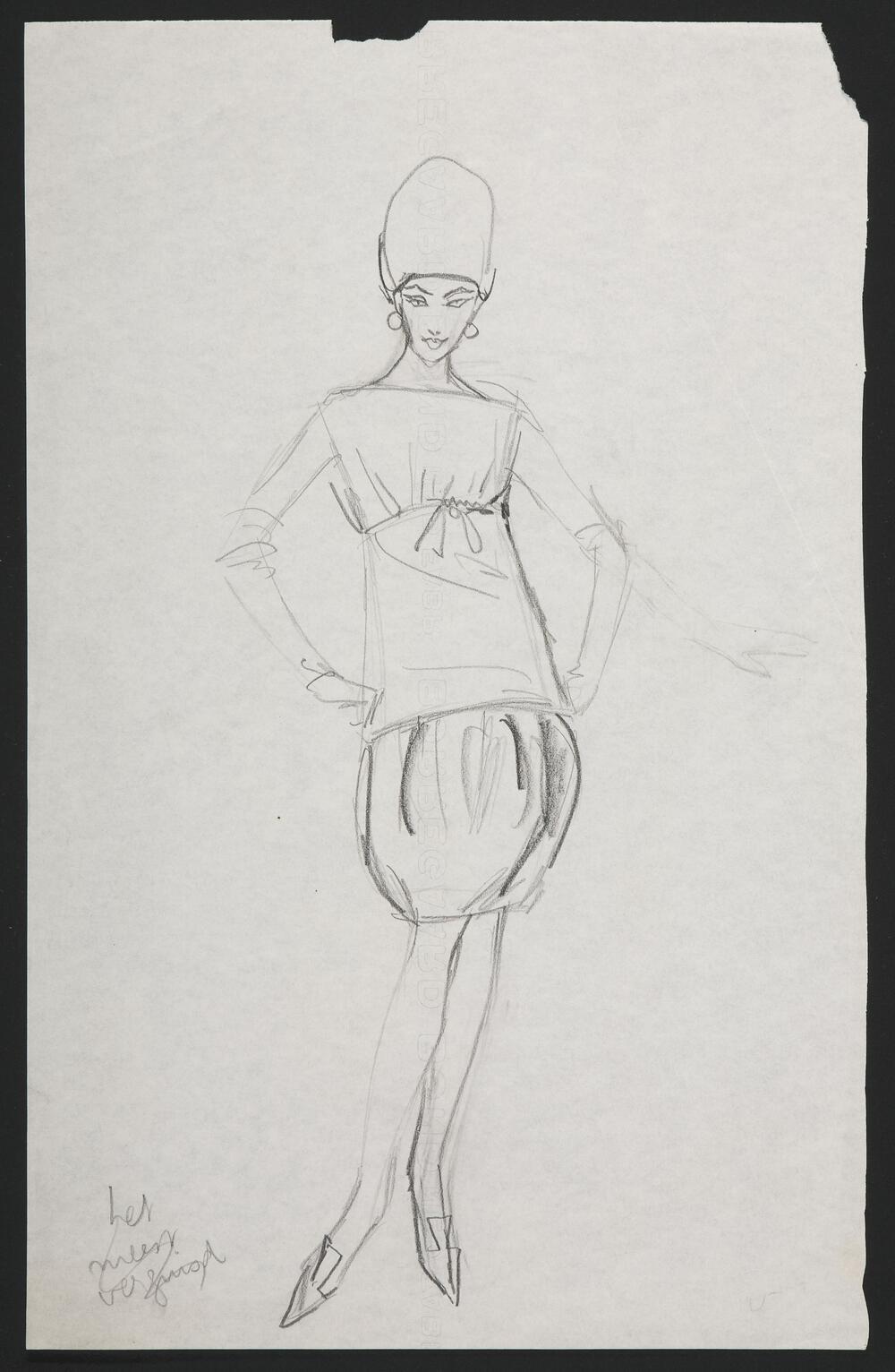 Modetekening van jurk Dior