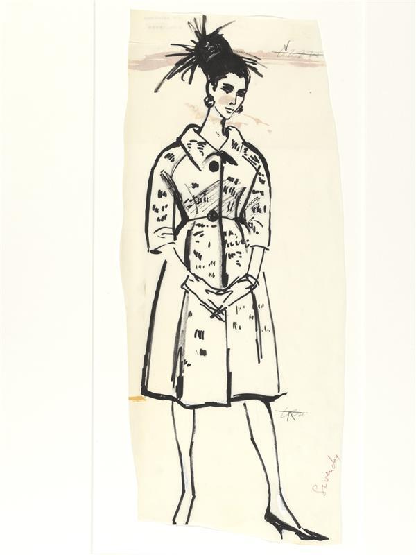 Hubert de Givenchy - redingote (van marine/wit bedrukte ottoman)