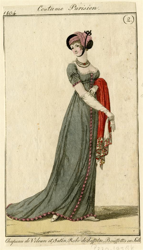 Costume Parisien 'Chapeau de Velours et Satin. Robe de Taffetas. Bouffettes en Satin'