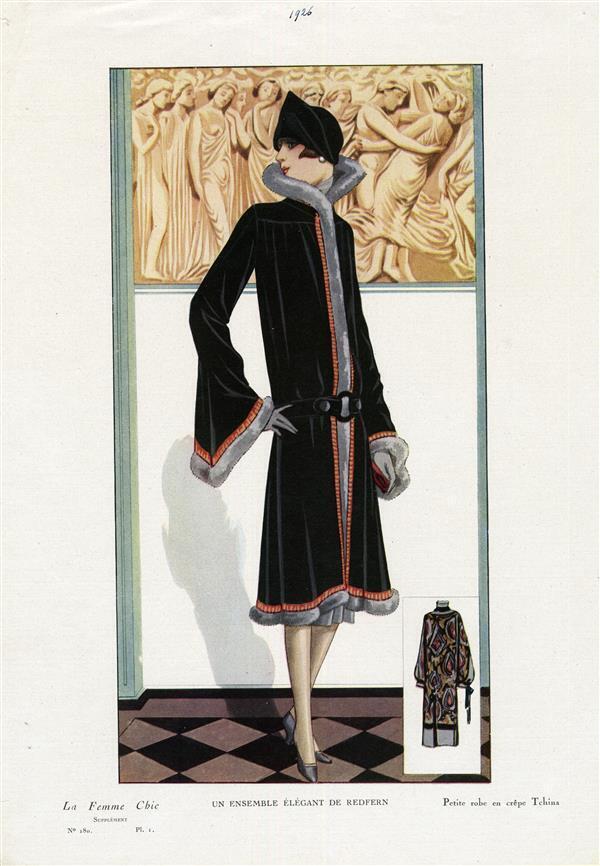 'Un Ensemble élégant de redfern. Petite robe en crêpe Tchina', no. 180, pl. 1.