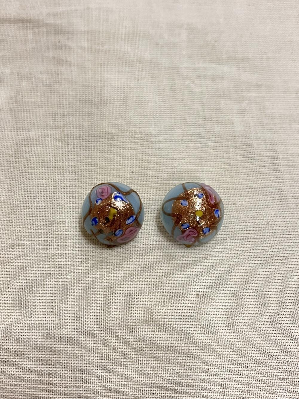 Oorbellen, blauw/roze/goud glas