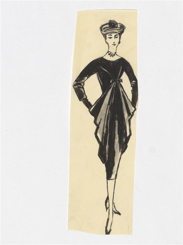 Modetekening van jurk Balenciaga
