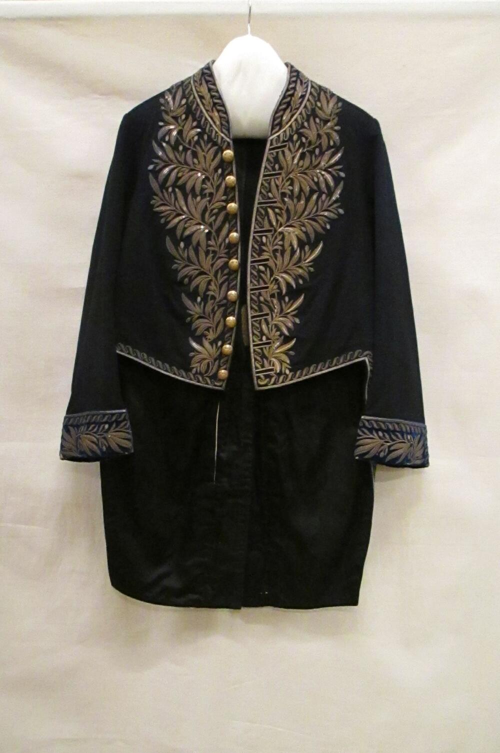 Jas van blauw katoen met manchetten en boord van blauw fluweel, behorende tot gala-uniform