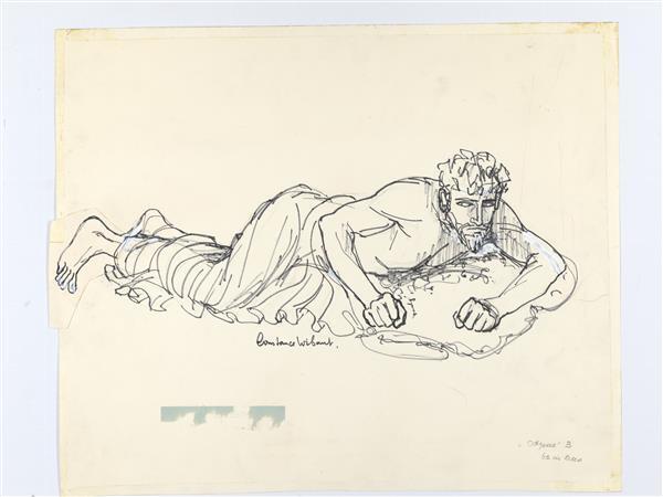 Illustratie van Odysseus, liggend op bed