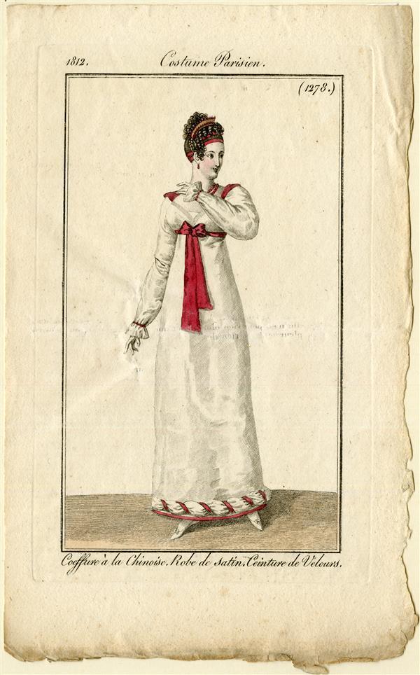 Costume Parisien 'Coiffure è la Chinoise. Robe de satin. Ceinture de Velours'