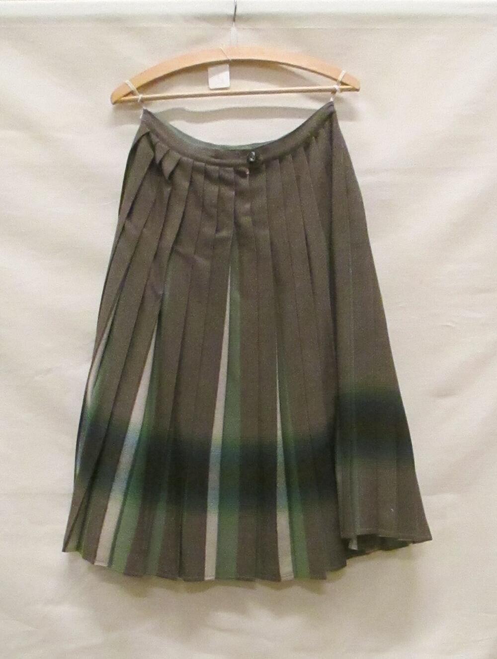 Rok, plooirok van beige, bruin, groen en blauw gemêleerde wol