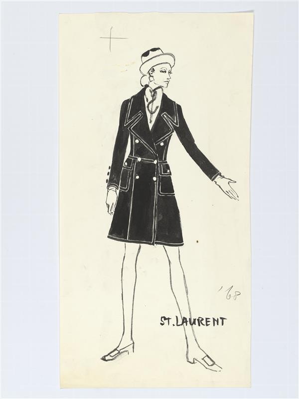 Modetekening van mantel Saint Laurent