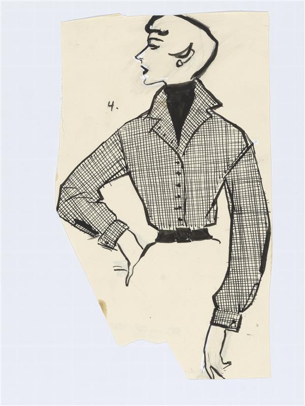 Illustratie van vrouw, gekleed in geruite blouse met zomertruitje