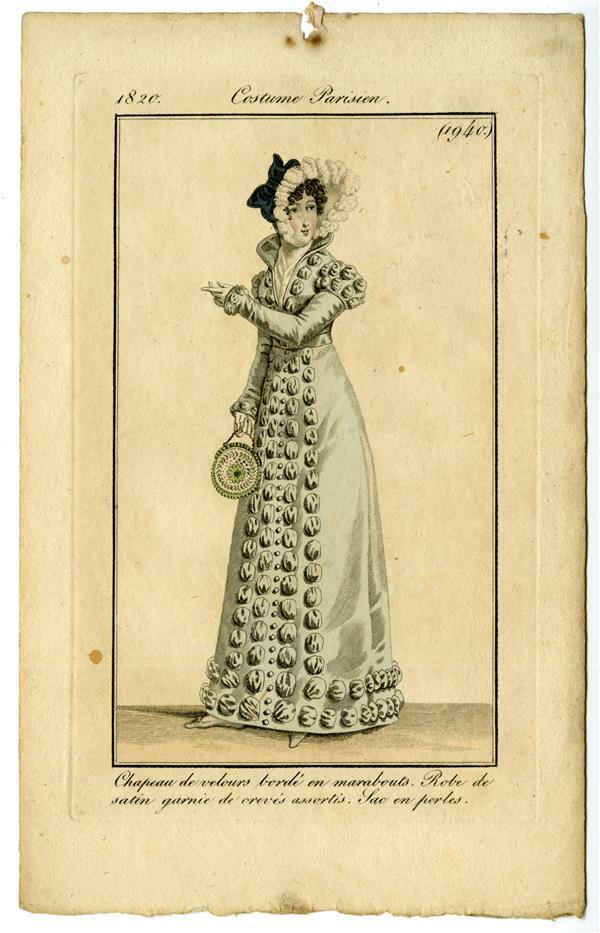 Costume Parisien 'Chapeau de velours bordé en marabouts. Robe de satin garnie de crevés assortis…