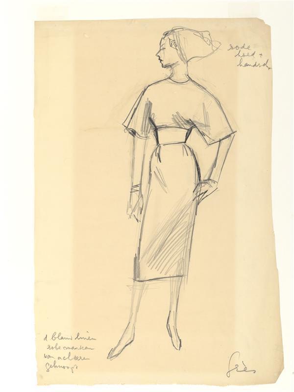 Modetekening van jurk Madame Grès