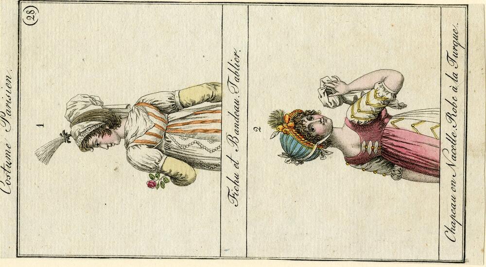 Costume Parisien 'Fichu et Bandeau Tablier, Chapeau en Nacelle-robe à la Turque'