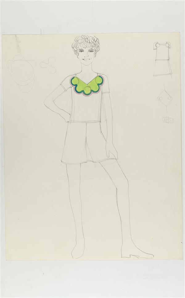 Ontwerptekening van minirok met t-shirt