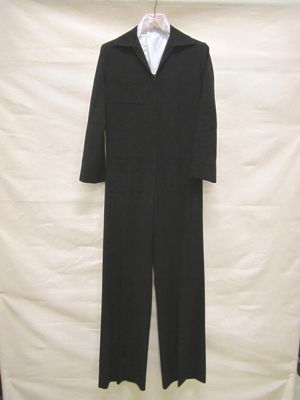 Jumpsuit van zwart wollen kamgaren