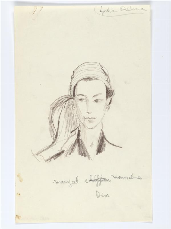 Modetekening van hoed Dior/Lydia Dickman