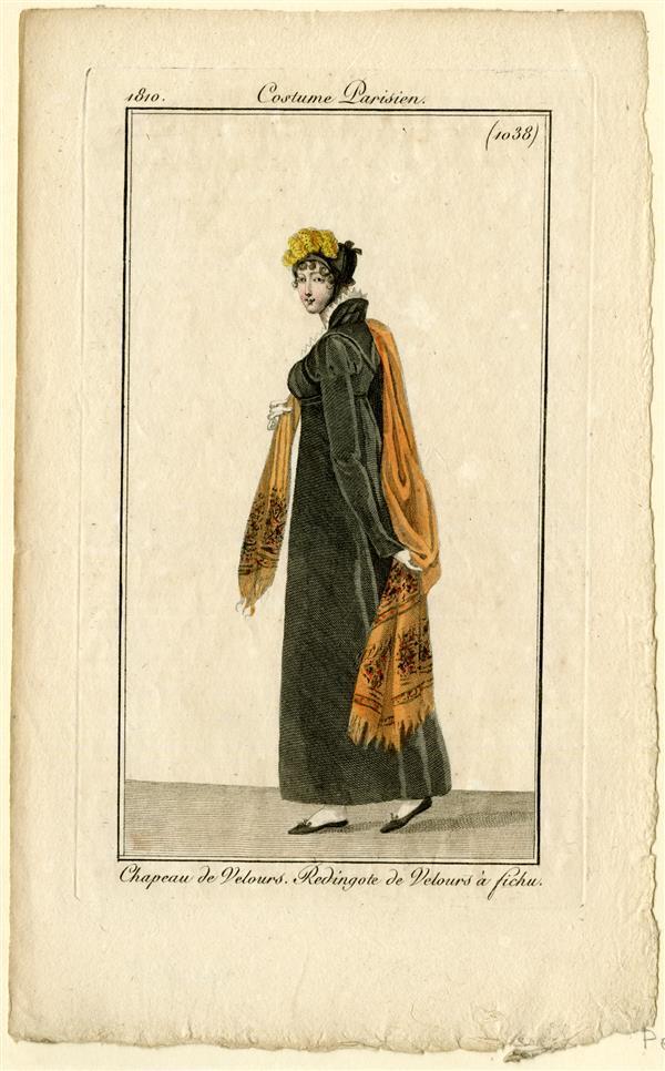Costume Parisien 'Chapeau de Velours. Redingote de Velours à fichu'