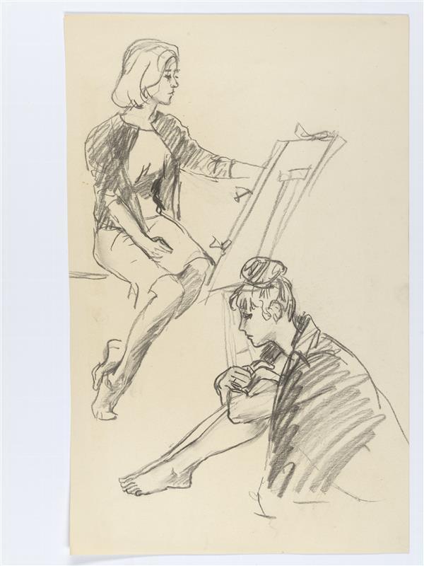 Modeltekening van zittende leerling en model