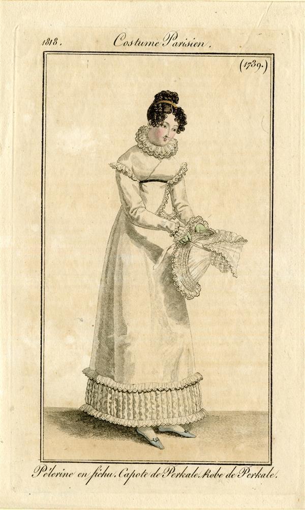 Costume Parisien 'Pélerine en fichu. Capote de Perkale. Robe de Perkale'