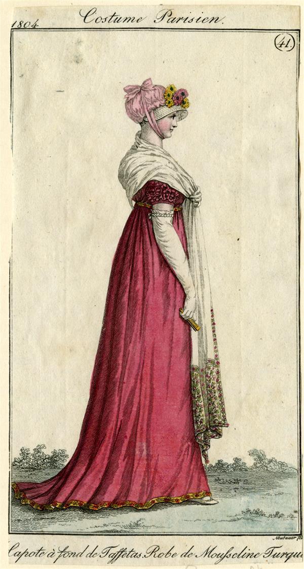 Costume Parisien 'Capote à fond de Taffetas. Robe de Mousseline Turque'