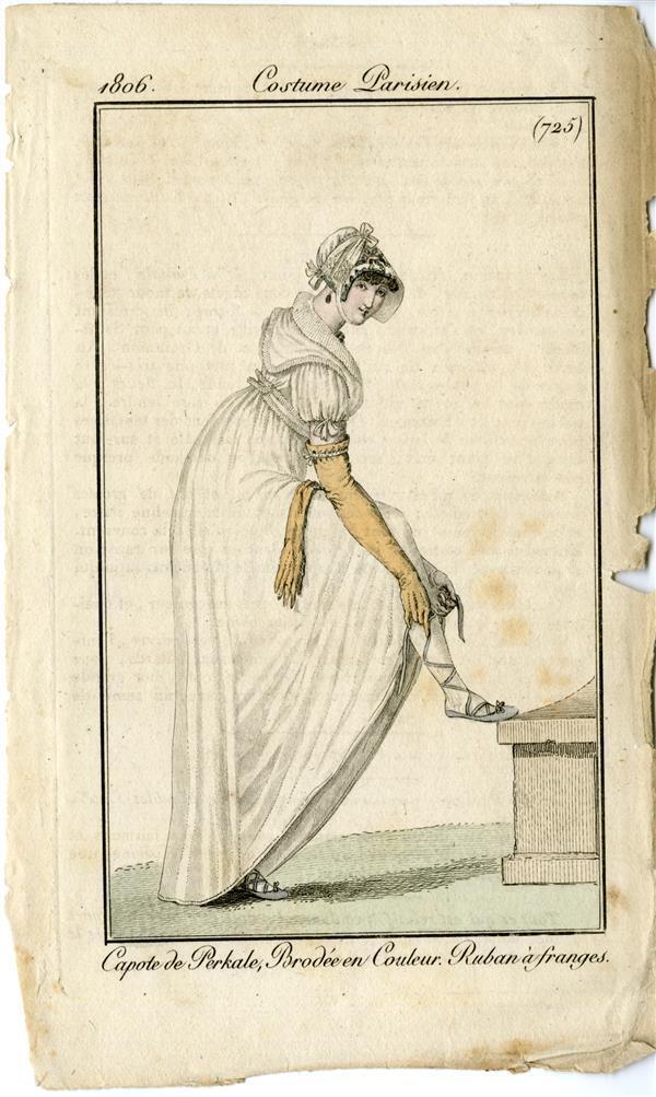 Costume Parisien 'Capote de Perkale, Brodée en Couleur. Ruban à franges'